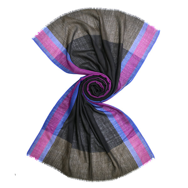 black wool scarf with vertical stripes