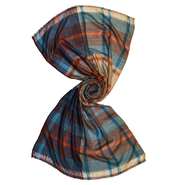 Blue orange plaid pattern scarf
