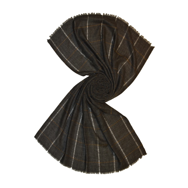 dark brown chequered pattern wool scarf for men