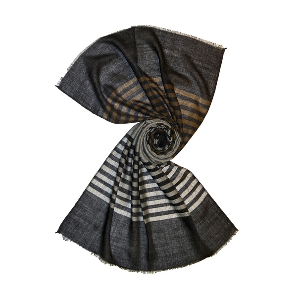 Dark brown handloom wool scarf with horizontal stripes