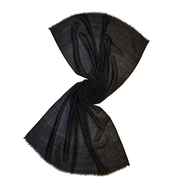 Khaki black fine check handloom wool scarf for men