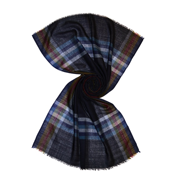 Navy wool scarf with solid color stripes
