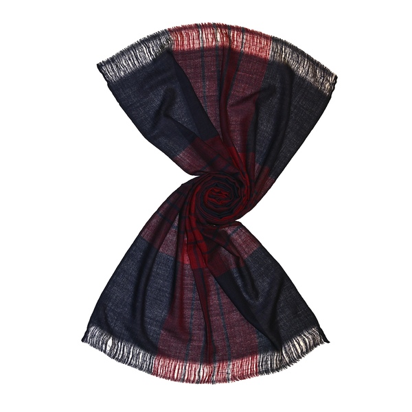 red black color blocked plaid wool scarf