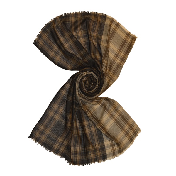 two color brown  tartan check wool scarf for men