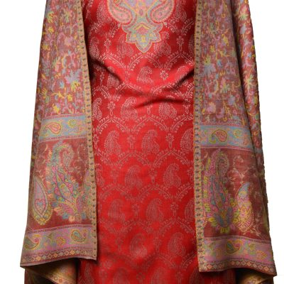 Red kashmiri kani suit with matching dupatta