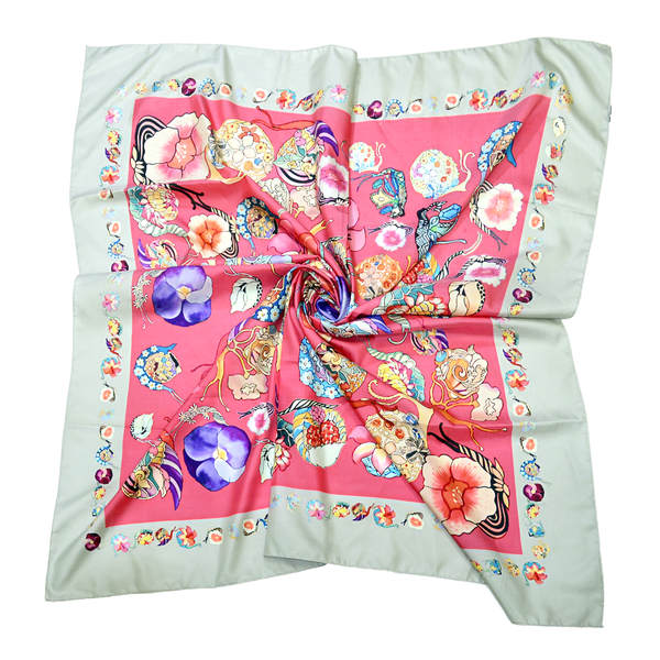Women Silk Scarf .Floral print botanical square small silk scarf,silk kerchief women gift,best gift for Mom gift for her Unused,tags