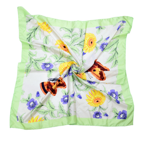 Green square silk scarf with butterflies pattern