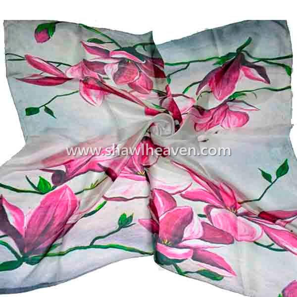 hand painted oriental lotus square silk scarf, buy bulk scarves wholesale