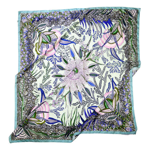 Chrysanthemum designer pattern square silk scarf made in india