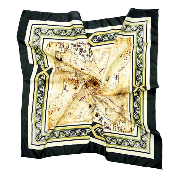World map antique square silk head scarf - Tri Star Overseas