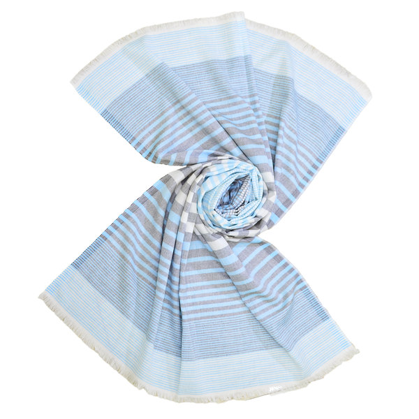 classic summer scarf with blue black horizontal stripes, buy cotton stoles and scarves at wholesale prices