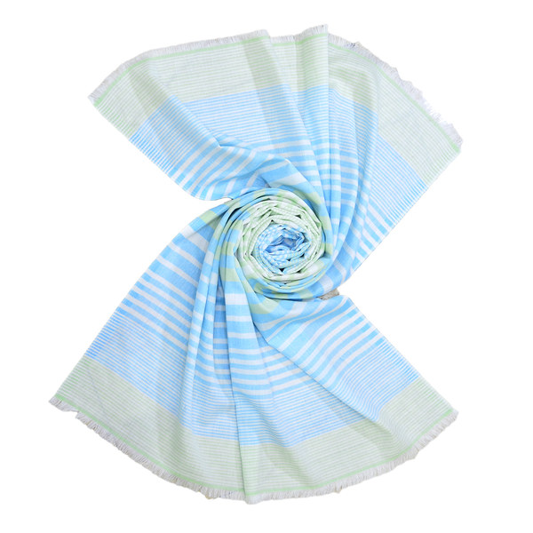 classic summer scarf with blue gree horizontal stripes