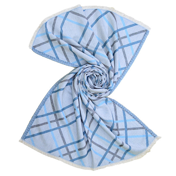 Pure cotton scarf with blue Intersecting lines, buy at wholesale prices direct from manufacturers