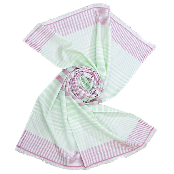 classic summer scarf with pink green horizontal stripes, buy cotton stoles and scarves at wholesale prices