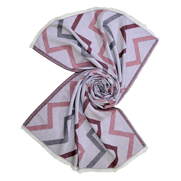 lightweight cotton scarf with red white zig zag pattern