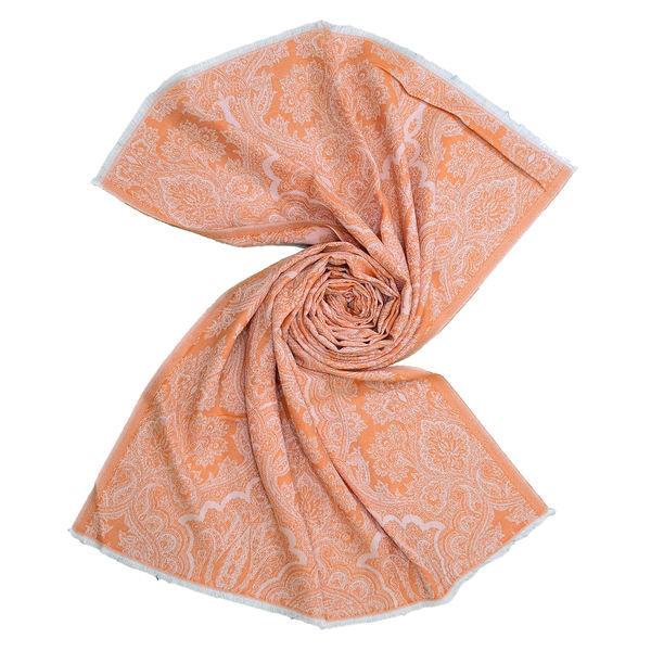lightweight reversible style cotton scarf with damask pattern in orange color