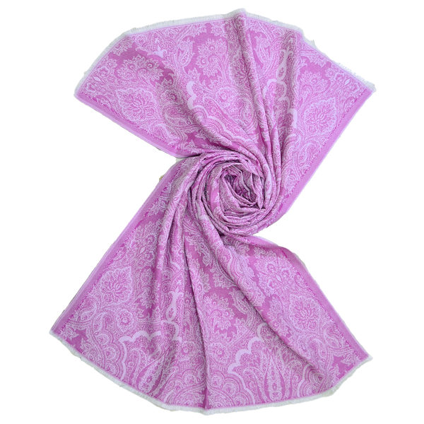 lightweight reversible style cotton scarf with damask pattern in purple color