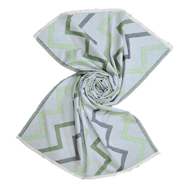 lightweight cotton scarf with green white zig zag pattern