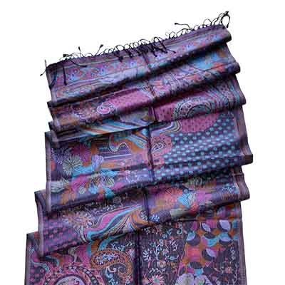 Purple paisley flower pattern pure silk scarf muffler style