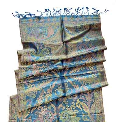 Turquoise/Gold Mulberry silk scarf, made in india