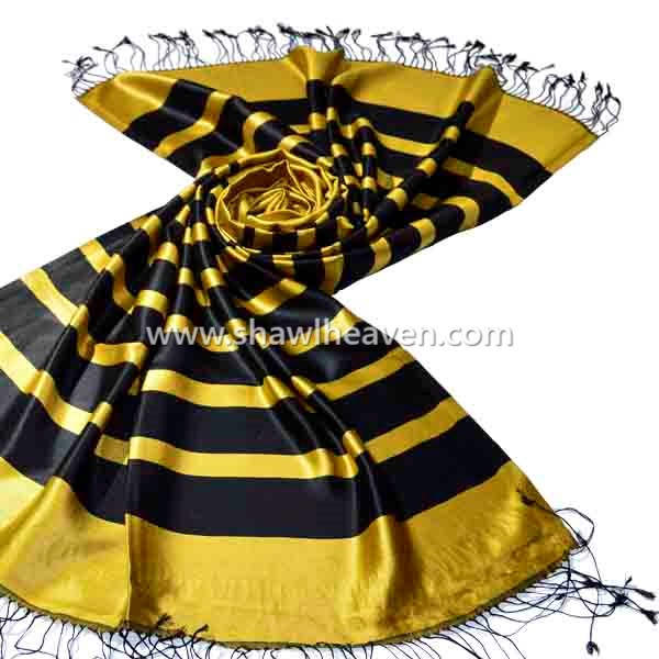 Gold Egyptian scarf with black stripes in pure silk