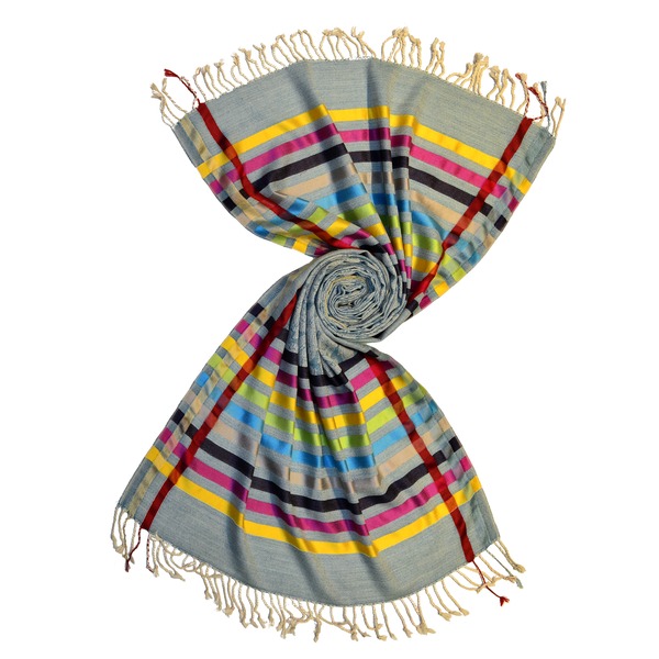 blue chain link pattern scarf with shiny silk stripes by scarf manufacturer in india