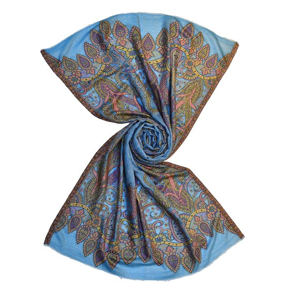 Paisley Weave Kani Wool Shawl - Vulcan Blue - KCS Kashmir Shawl