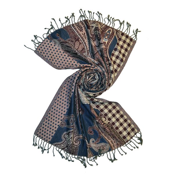 Fusion paisley wool jacquard scarf, made in india