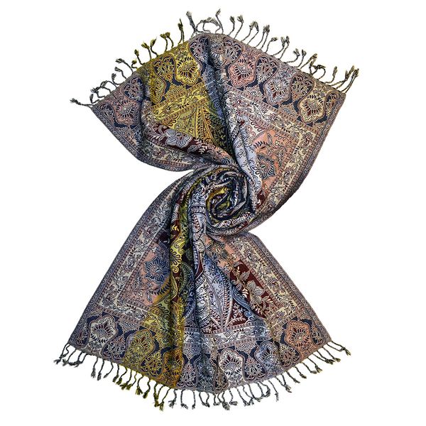 multi warp striped wool jacquard shawl scarf